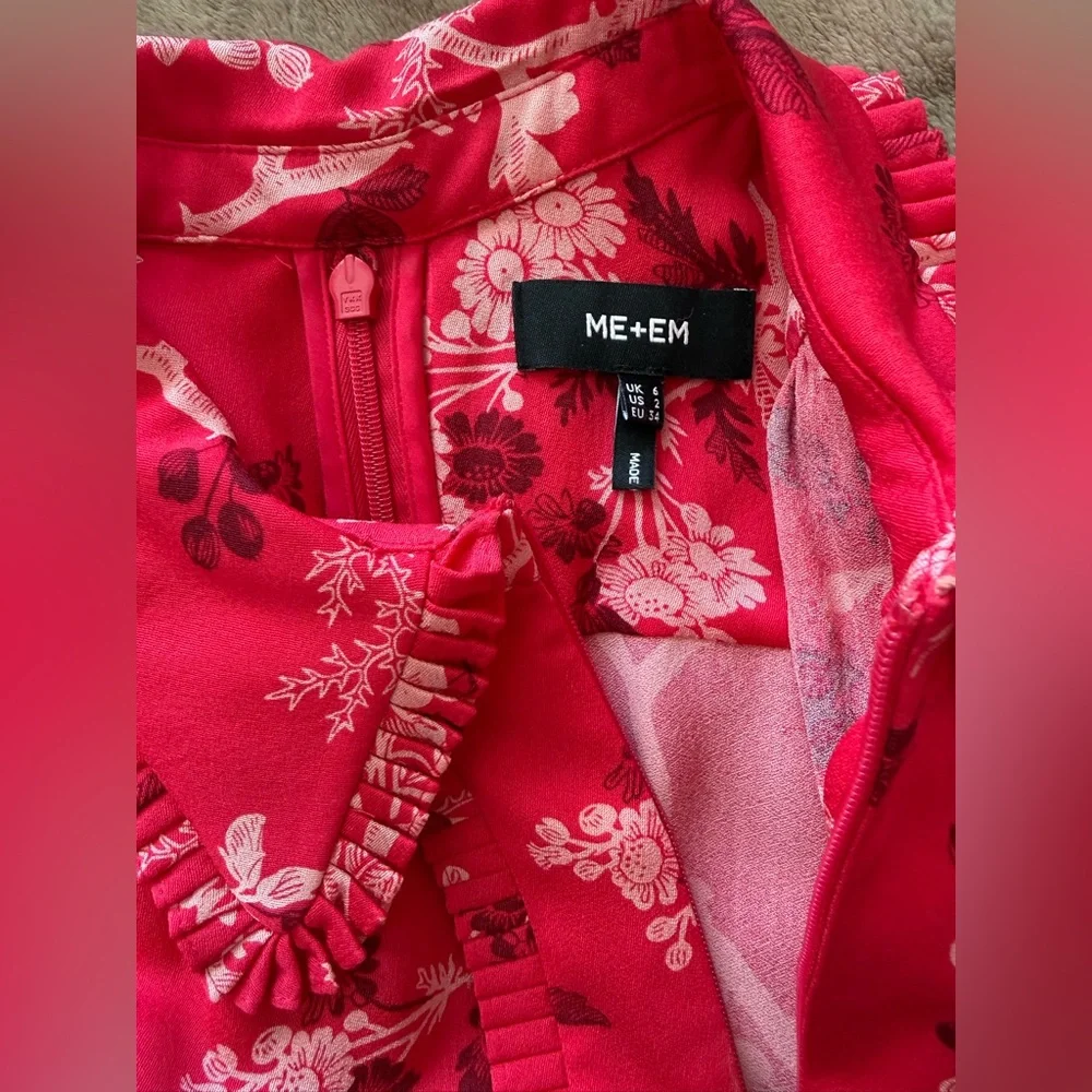 ME+EM 2 Modern Botanical Print Midi Dress Raspberry Red EUC Floral Short Sleeve - Picture 12 of 16